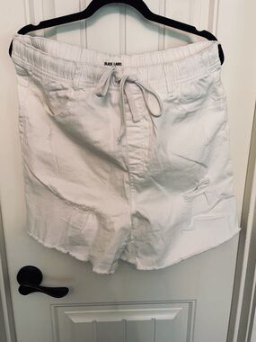 Black Label White Distressed Drawstring Shorts